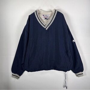 Champion Vintage Nylon Pullover V-Neck Embroidery L Navy